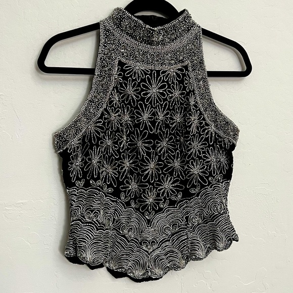 Adrianna Papell Tops - Adrianna Papell High Neck Silk Beaded Tank